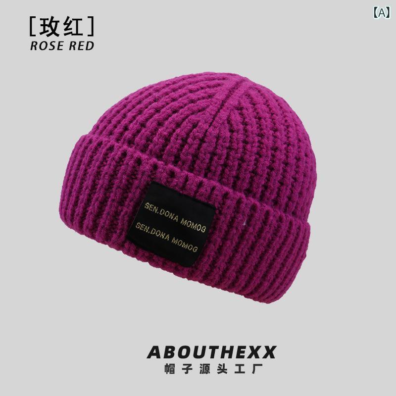 ニット帽 レディース 秋冬 アクリル素材 パッチロゴ ビーニー 保温 防寒 防風 耳当て 学生 カップル ペア カジュアル ファッション