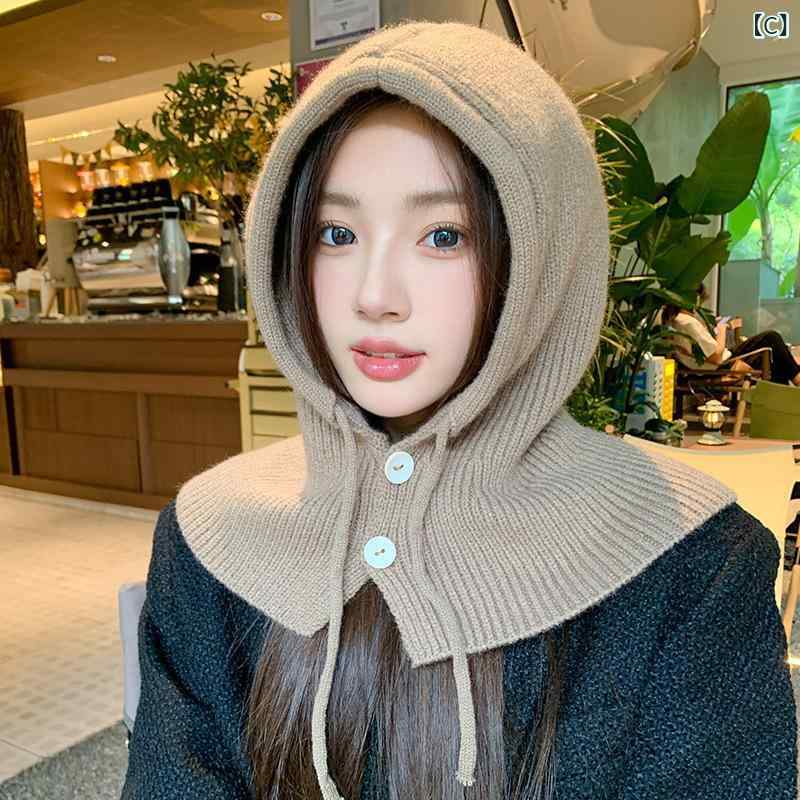 バラクラバ ニット帽 レディース 男女兼用 ユニセックス 韓国 防寒 保温 秋冬 ネックウォーマー一体型 耳当て付き フードウォーマー 綿混 おしゃれ シンプル