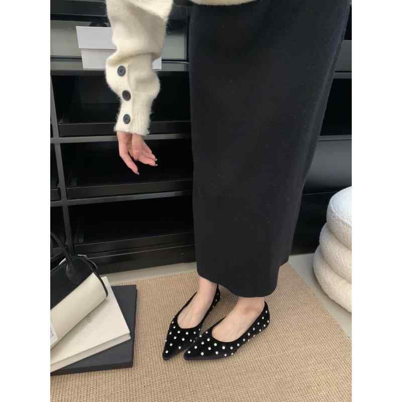 パンプス レディース ポインテッドトゥ メリージェーン ウェッジヒール ミドルヒール 厚底 ラインスト..