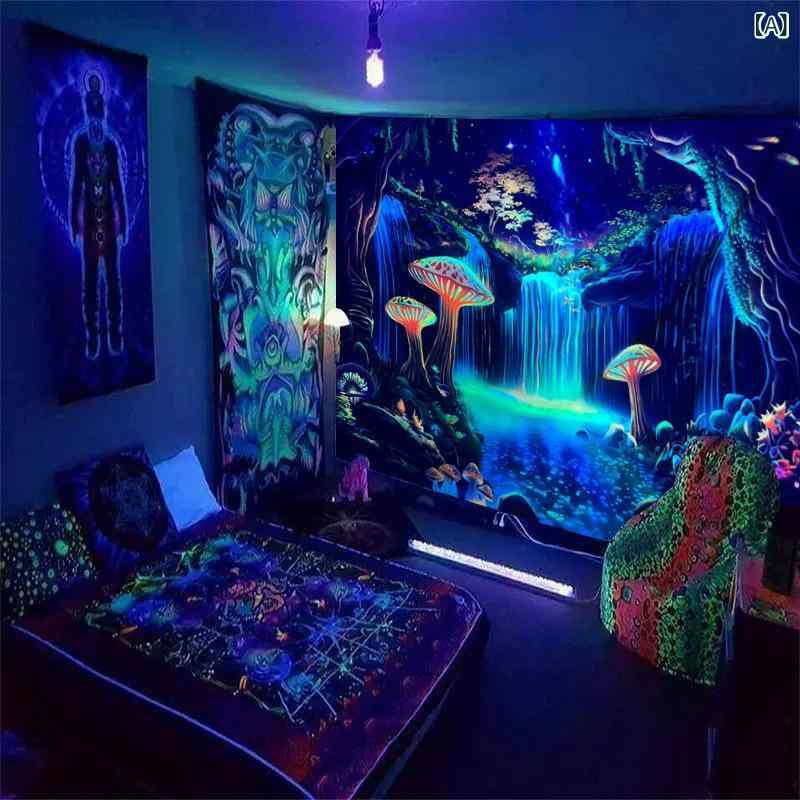 タペストリー UV反応 蛍光 ブラックライト ネオンライト効果 ファンタジー 幻想的 北欧風 幾何学抽象 ポリエステル製 壁掛け 部屋飾り ウォールデコレーション おしゃれ インテリア