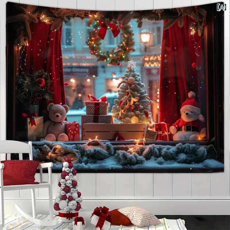 タペストリー クリスマス クリスマスツリー 3D 窓効果 リアル 背景布 壁掛け 飾り布 ポリエステル製 長方形 北欧風 リビング 寝室 書斎 装飾 イベント 撮影用