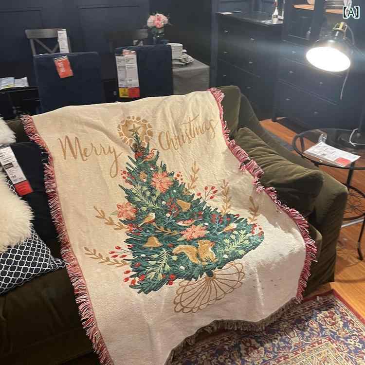 ブランケット 毛布 クリスマス リス ツリー柄 金糸織り 高級感 ソファカバー ベッドスプレッド 掛け布..