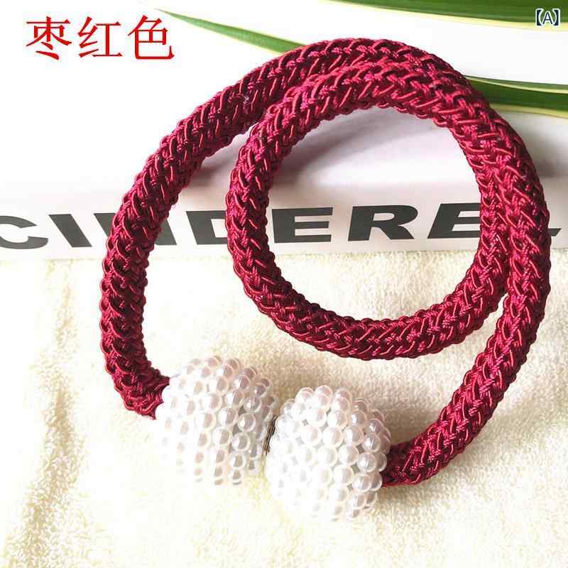 カーテン タッセル マグネット 2個セット 北欧風 パール ロープ式 留め具 ホルダー 紐 インテリア おし..