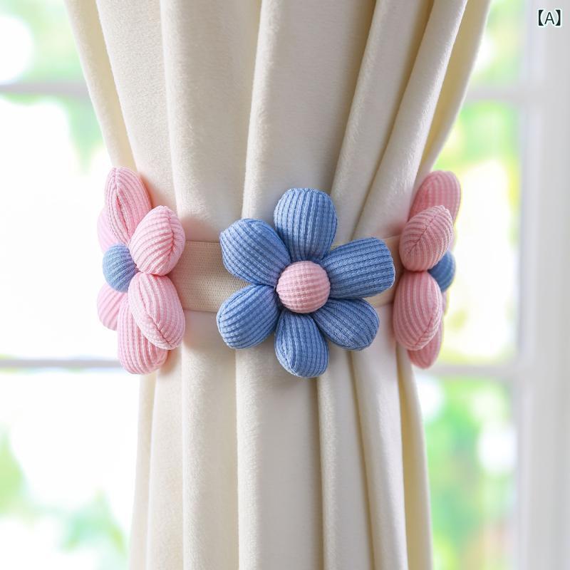 カーテンタッセル フラワー マグネット式 2個セット 花モチーフ 高級感 エレガント 布製 フレンチスタイル おしゃれ モダン 寝室 リビング ドレープ レースカーテン用