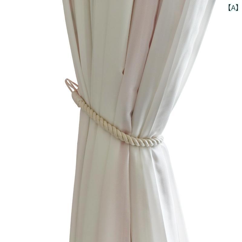 カーテンタッセル 綿麻素材 ボヘミアン風 北欧スタイル シンプル ロープ 編み込み 窓辺 結び紐 留め具 おしゃれ ナチュラル テイスト