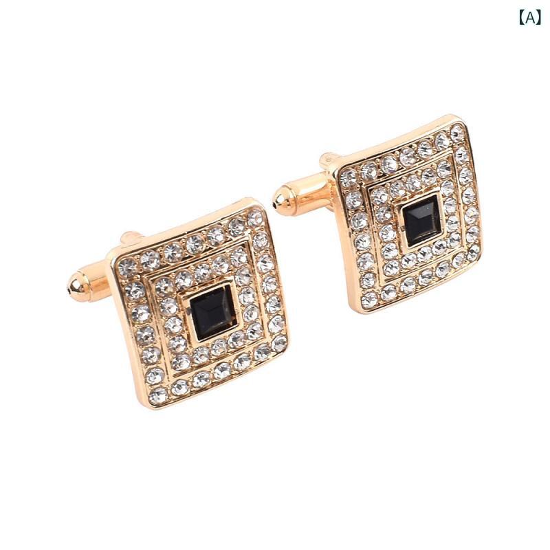 カフス メンズ 男性用 オーストリアンクリスタル ラインストーン装飾 シンプル 透かし彫り ツイストデ..