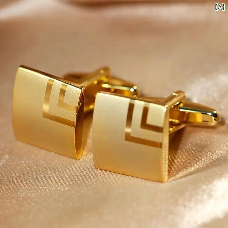 カフス 男性用 銅製 金属製 レーザー加工 電気メッキ スクエア型 高品質 高級感 フレンチシャツ ビジネ..