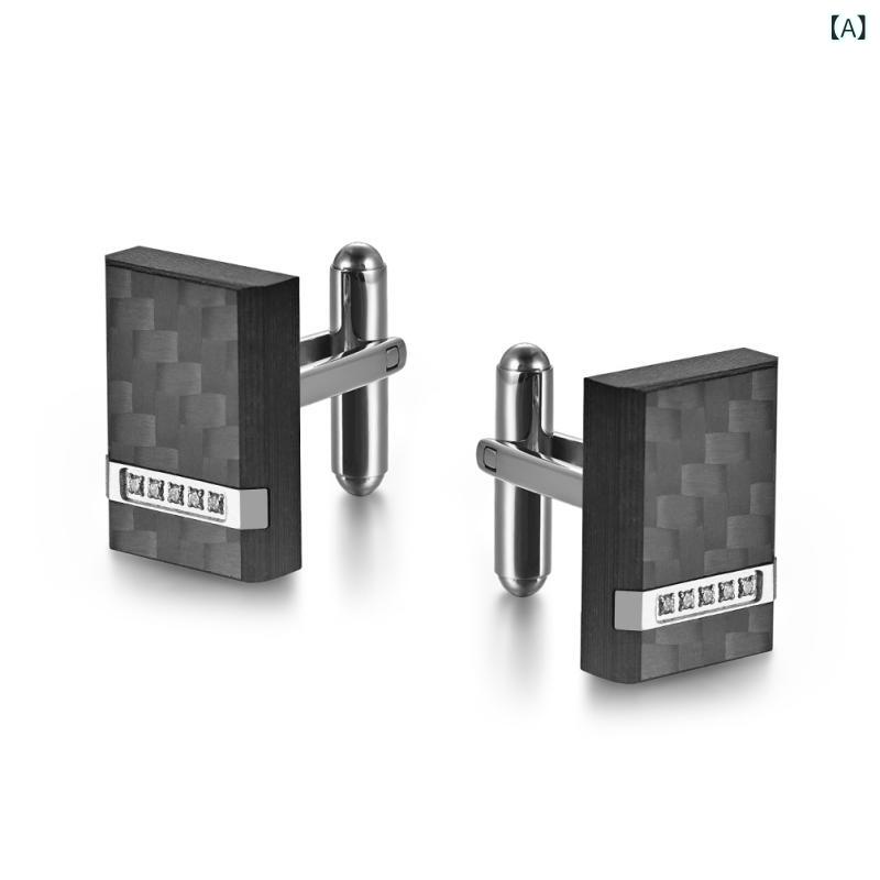 カフス メンズ 男性用 ステンレス ソリッドカーボンファイバー 幾何学模様 シンプル ビジネス フォーマ..