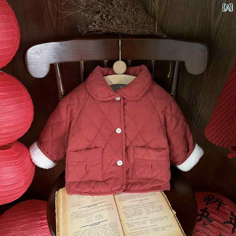 中綿ジャケット 男の子 女の子 ベビー キッズ 新年 お正月 レッド 赤色 厚手 保温 裏起毛 暖かい ソフ..