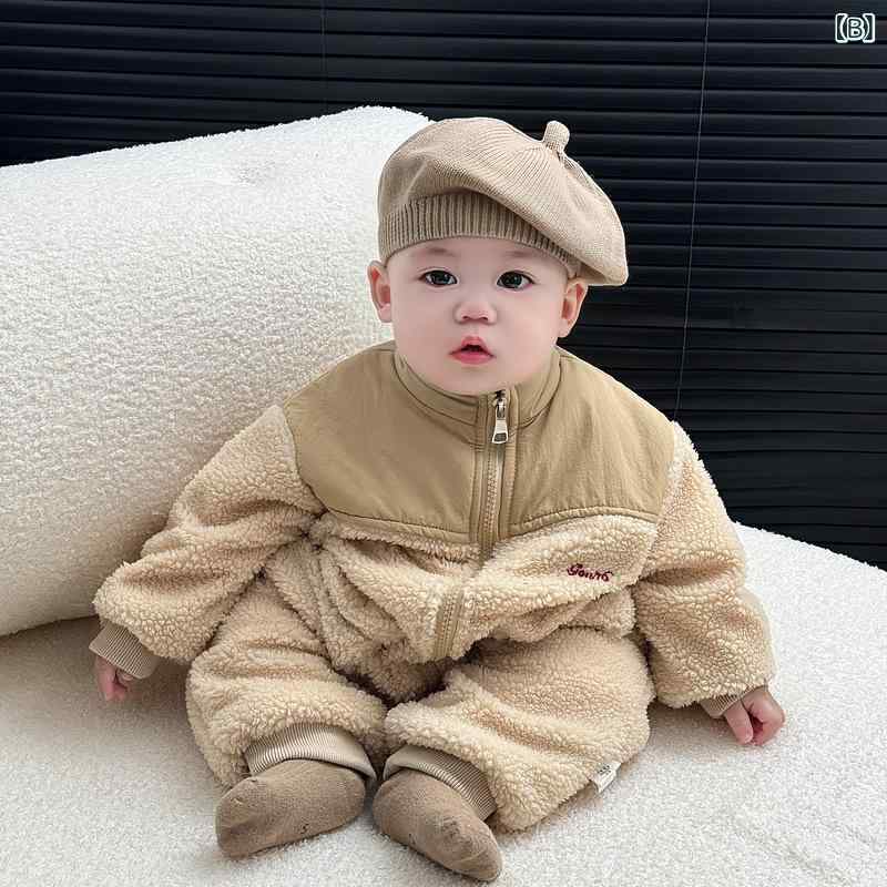 ロンパース ベビー 赤ちゃん 男の子 女の子 男女兼用 冬 防寒 保温 厚手 裏起毛 中...