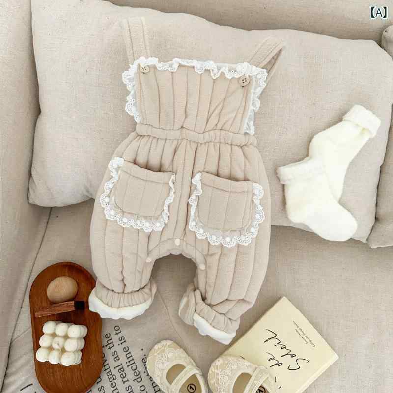 オーバーオール ベビー 女の子 韓国風 おしゃれ フリル 裏起毛 厚手 ゆったり ルーズ もこもこ サロペ..