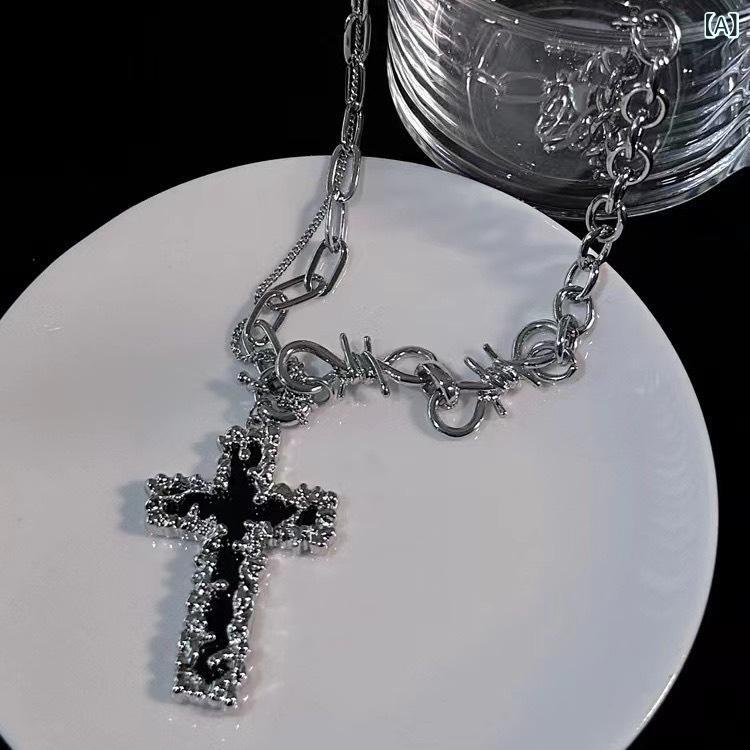 ネックレス 男女兼用 パンク リキッドデザイン 十字架モチーフ 高級感 ロング レイヤード ヒップホップ..