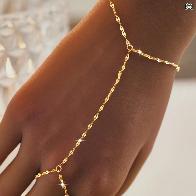 フィンガーブレスレット レディース 合金製 チェーン 連結リング 手作り シンプル エレガント クール ..