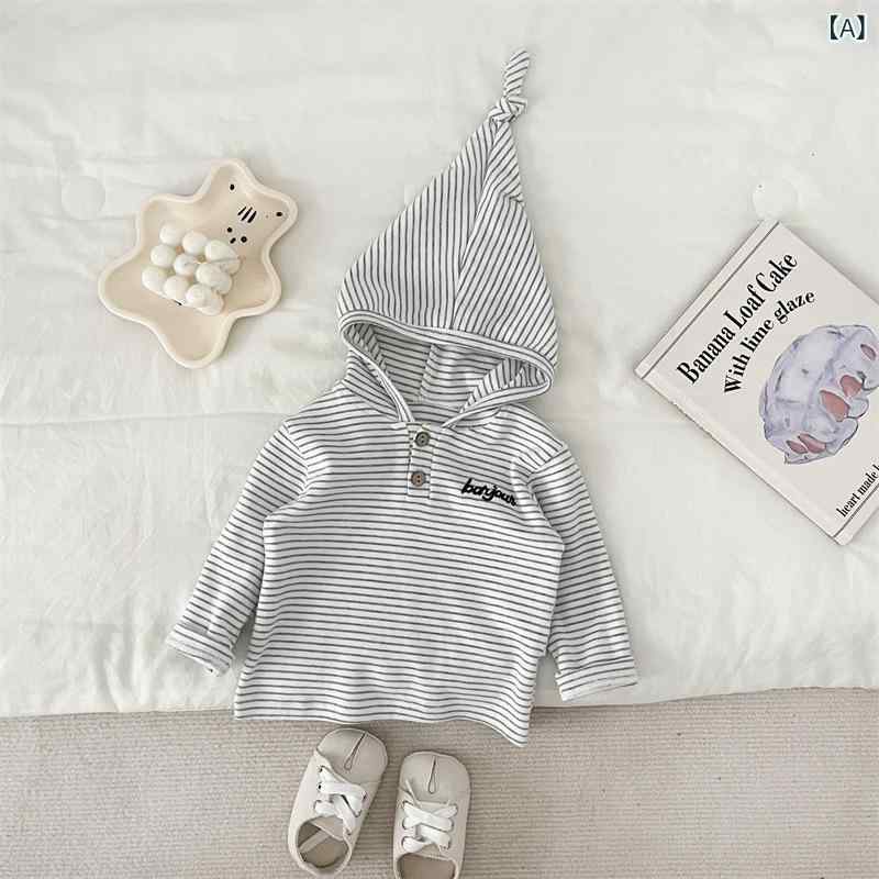 ベビー 男女兼用 春秋 韓国風 フード付きロンT コットン 柔らかい 肌触り かわいい アルファベット柄 カジュアル 普段使い グレー イエロー カーキ ベージュ