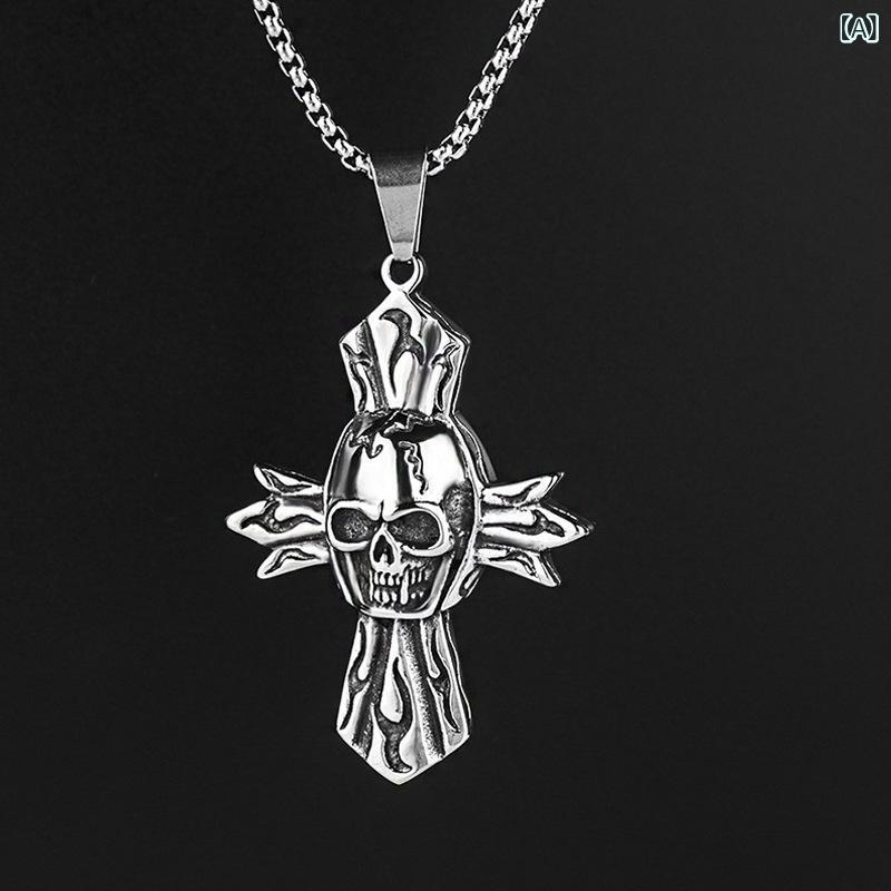 ネックレス メンズ 十字架 スカル ドクロ ペンダント サージカルステンレス アレルギー対応 欧米風 レ..