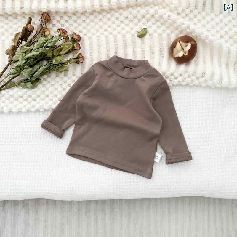 Tシャツ キッズ ベビー 韓国風 塩系 ハーフネック 長袖 ソフトタッチ もちもち ストレッチ あったか イ..