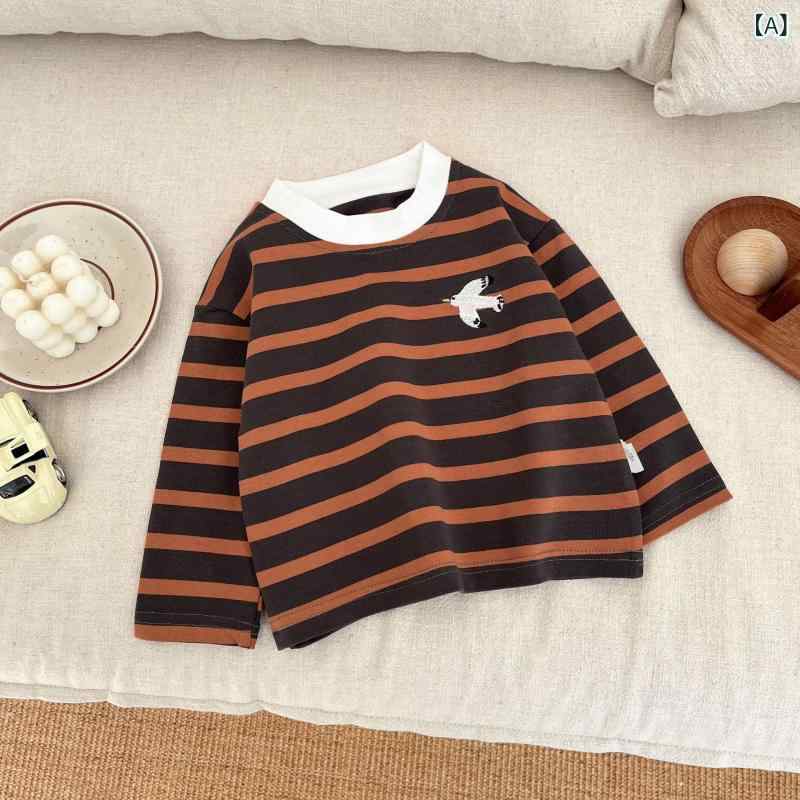 キッズ 男の子 女の子 1-3歳 幼児服 長袖Tシャツ ストライプ柄 綿100% コットン クルーネック 丸首 吸湿速乾 プルオーバー ゆったり ルーズフィット カジュアル インナー 韓国風 デイリーユース 春秋