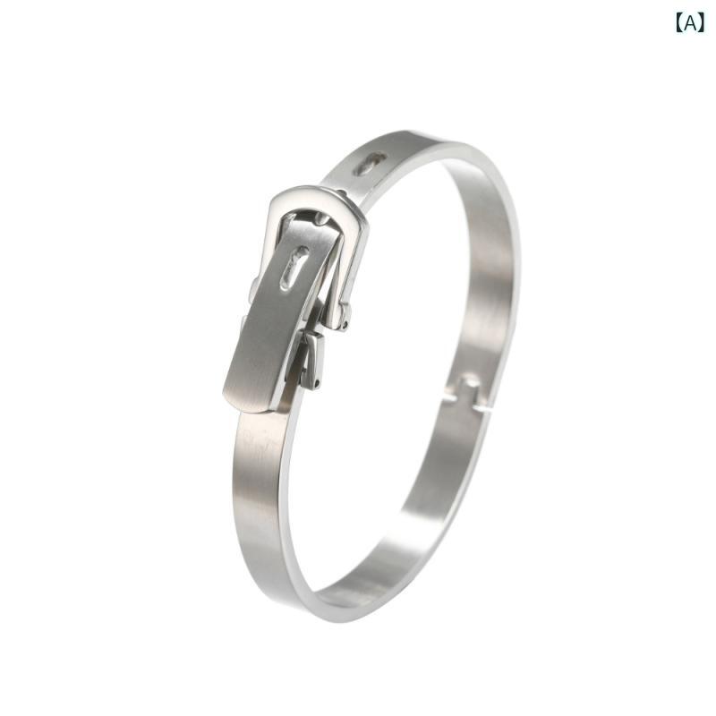 ブレスレット メンズ ベルトバックル デザイン ヘアライン加工 チタン鋼 ステンレス 高級感 ファッショ..