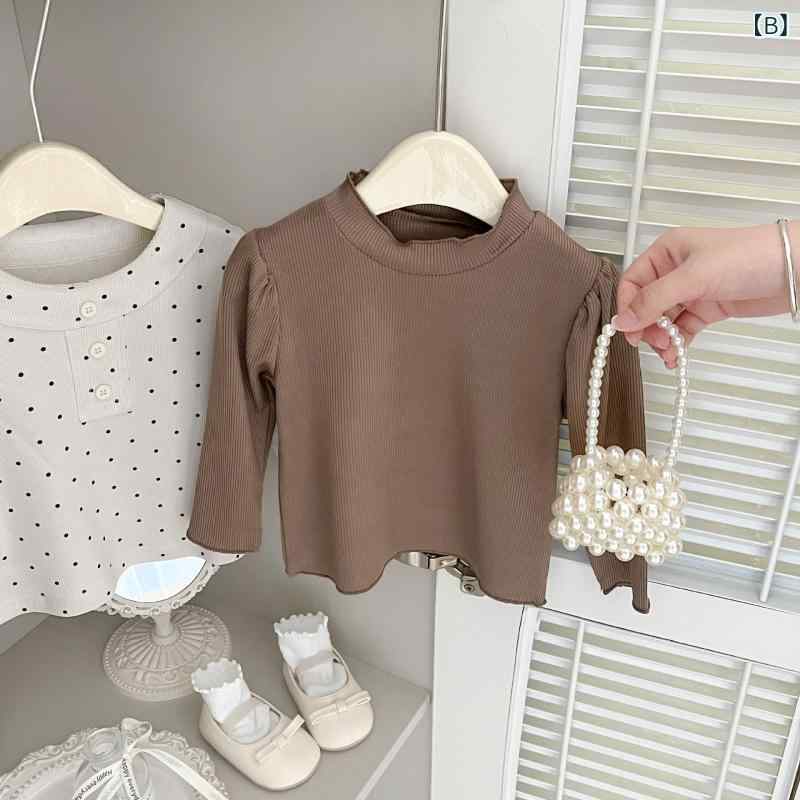 Tシャツ 女の子 ベビー 子供服 韓国風 春秋 インナー 万能 ラウンドネック 薄手 カ...