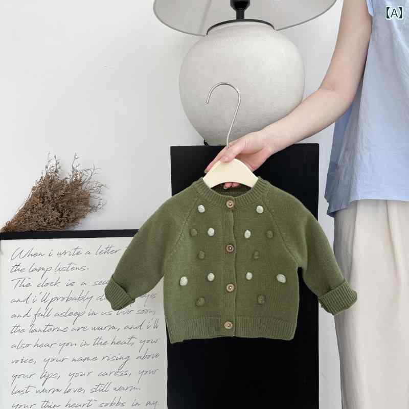 ベビー 女の子 春秋 ニット カーディガン ポンポン ロンパース ショートパンツ セットアップ おしゃれ ..