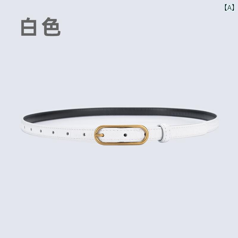ベルト レディース 二層牛革 本革 ナローベルト クロコ柄 シンプル レトロ ピンバックル ウエストマーク ワンピース デニム セーター 通勤 オフィス カジュアル