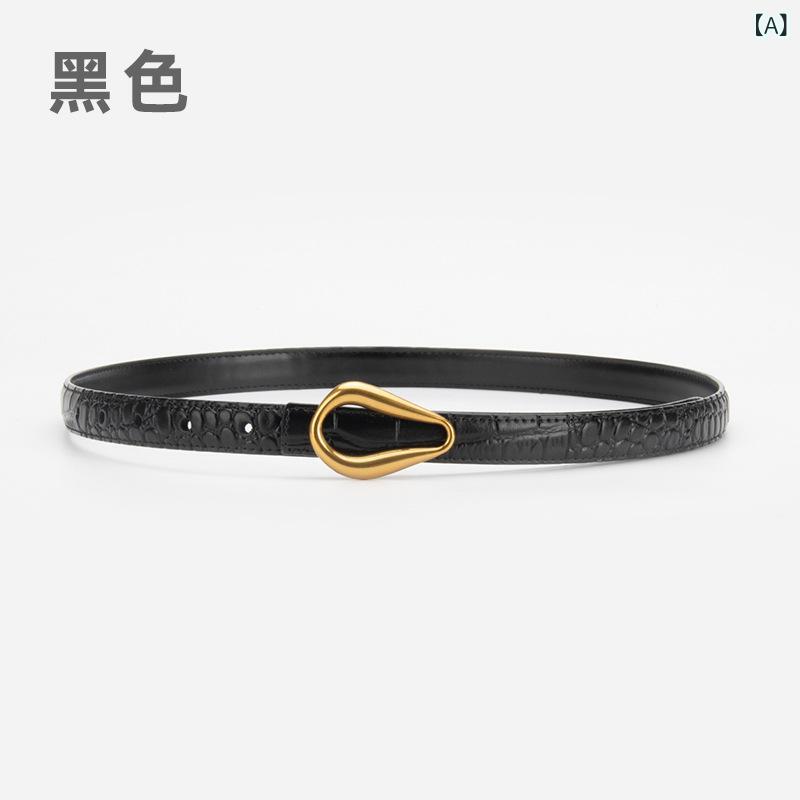 ベルト レディース 本革 牛革 レザー クロコダイル柄 ナロータイプ ウエストマーク 高級感 おしゃれ ス..