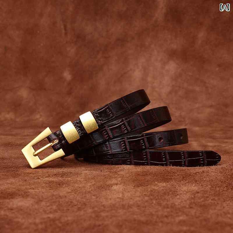 ベルト レディース 女性用 本革牛革 スリム クロコ型押し ウエストマーク ワンピース ドレス 万能 着回し トレンド スタイリッシュ