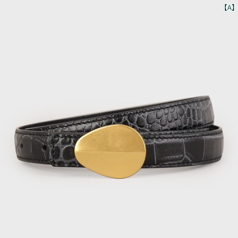 レディース ベルト クロコダイル柄 本革 牛革 ハート スナップバックル 細身 オフィス カジュアル エレガント 通勤 デイリーユース