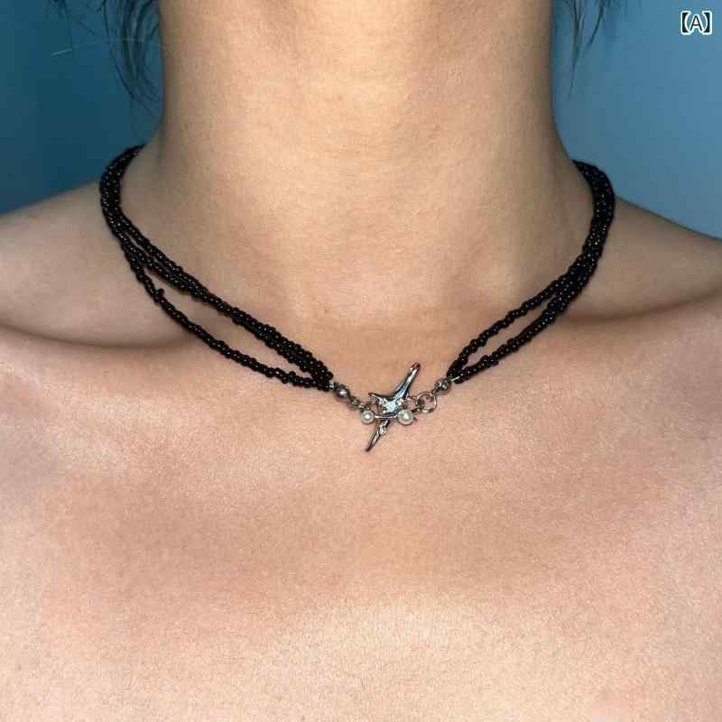 ネックレス 男女兼用 パール 八芒星 ビーズ 合金製 電気メッキ加工 欧米風 ダーク レトロ クール 個性..