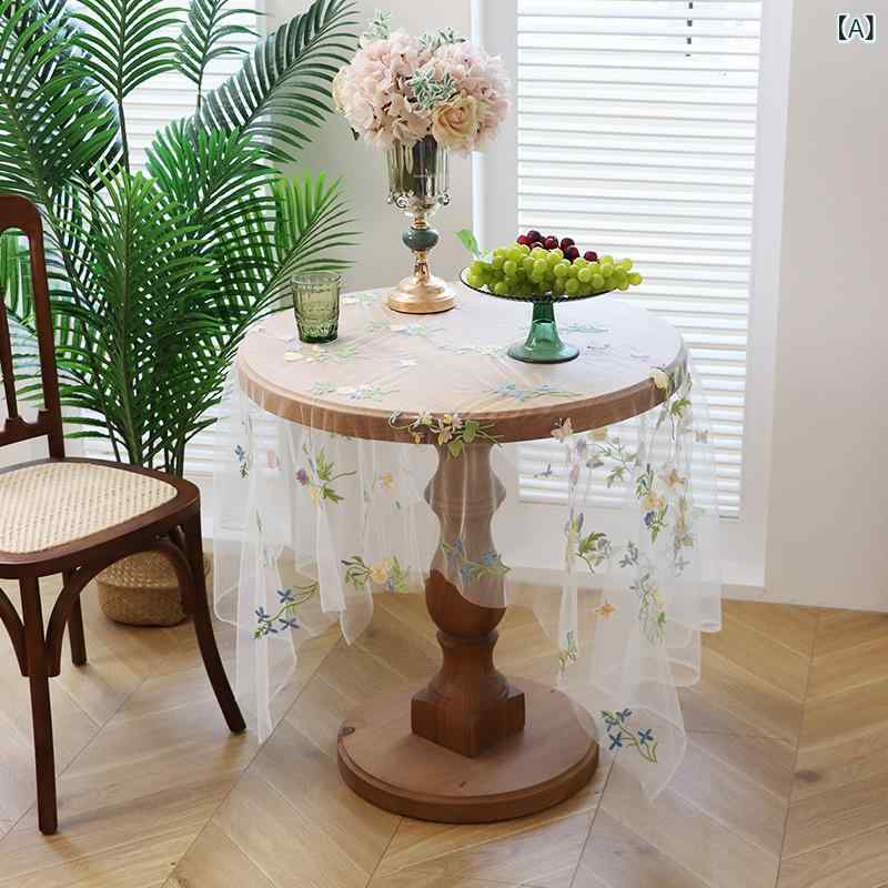 テーブルクロス 透明 小花 刺繍 花柄 植物柄 蝶柄 円形 正方形 長方形 インスタ風 カントリー調 清潔感 ナチュラル 高級感 防塵 ポリエステル