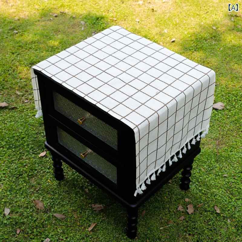 マルチカバー 透かし編み ストライプ 格子柄 チェック柄 無地 カントリー風 ナチュラル 高級感 防塵 多用途 ポリエステル 長方形 ベッドサイドテーブル ナイトテーブル 玄関 リビング 小物置き グレージュ ホワイト ブラウン オレンジ