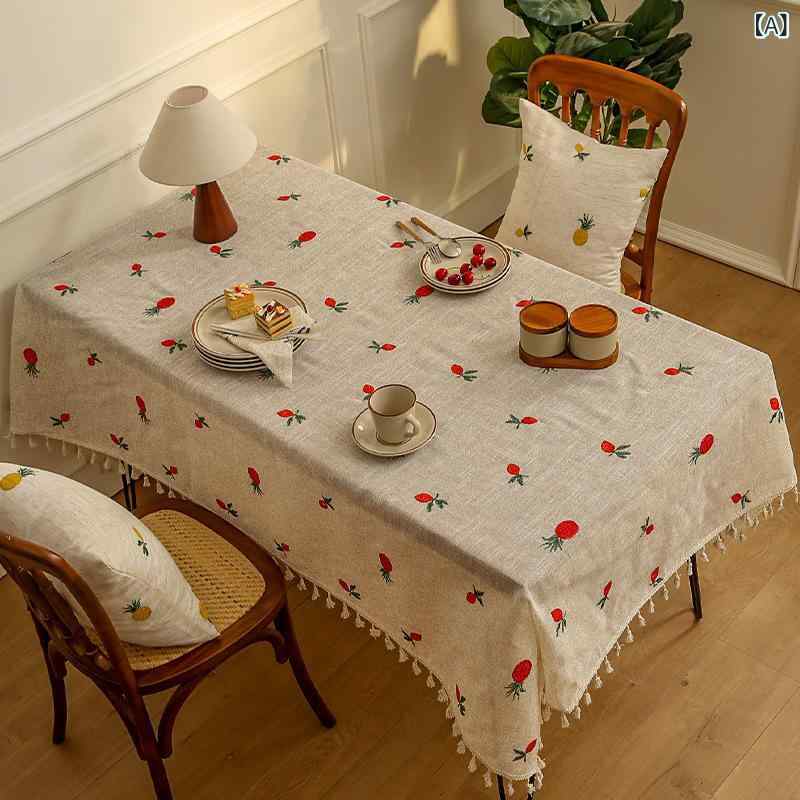 楽天narukiテーブルクロス 刺繍 北欧風 ナチュラル リネン 麻 おしゃれ フリンジ タッセル 長方形 ダイニング 食卓 リビング コーヒーテーブル インテリア 飾り かわいい