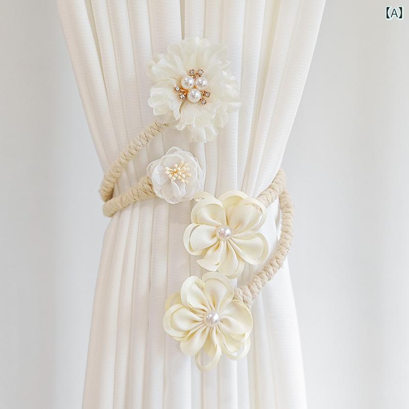カーテンタッセル 木製 枝花 モチーフ パール ジルコニア風 おしゃれ かわいい モダン シンプル クリップ 留め具 ホルダー 窓飾り 寝室 インテリア ニュアンスカラー