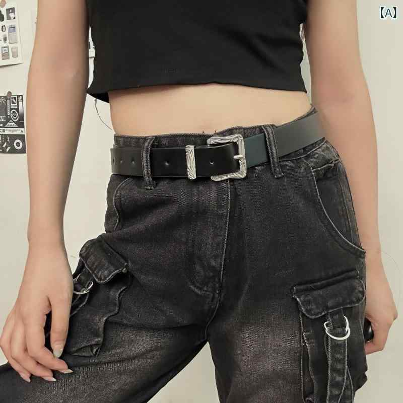 ベルト レディース 女性用 モノクロ 切り替え 花柄 短剣 人魚 浮き彫り フェイクレザー 合金 ピンバッ..