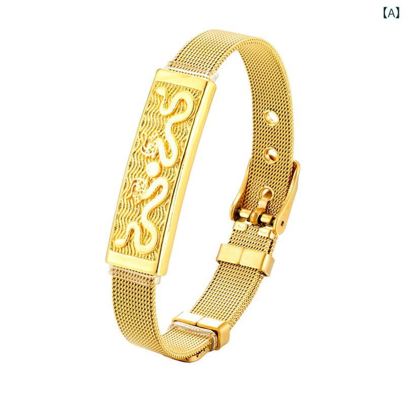 ブレスレット 男女兼用 ルアン・ポー・ルイ タイ仏教 仏像モチーフ ステンレス製 電気メッキ加工 ドラゴン 幾何学模様 シンプル レトロ アンティーク風 ゴールド 開運 お守り ラッキーアイテム 普段使い ギフト 旅行記念