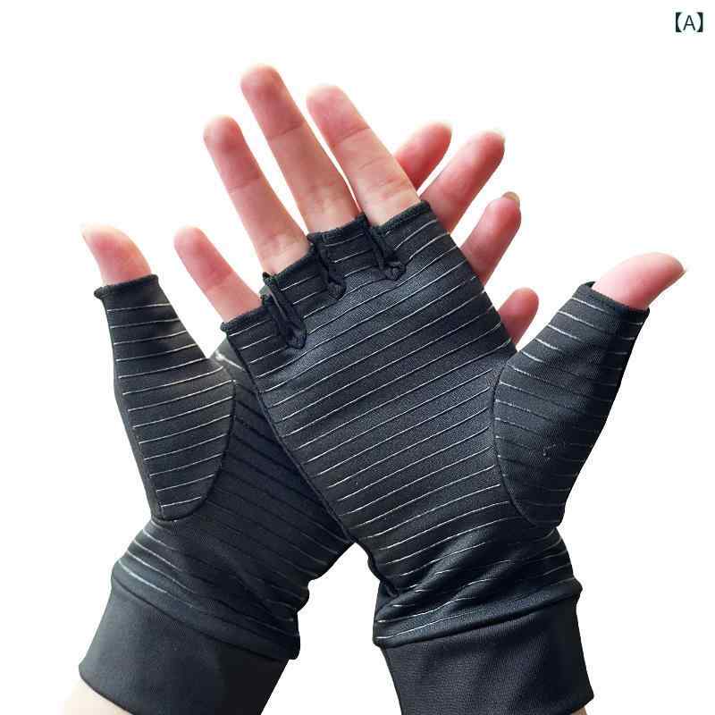 手袋 メンズ レディース 銅繊維 圧迫グローブ 指なし フルフィンガー タッチパネル対応 スマホ対応 関..