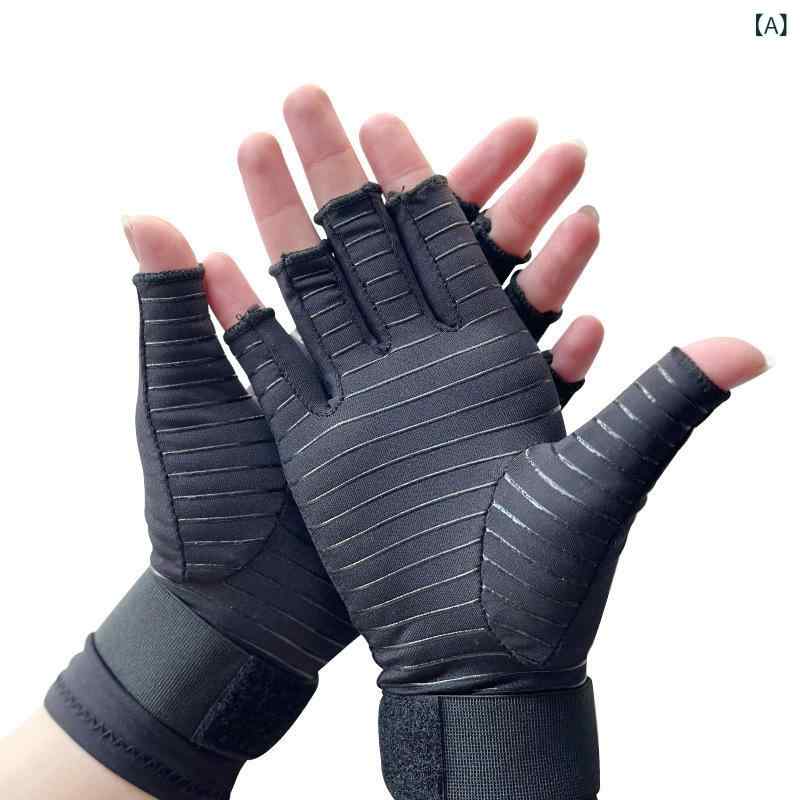 グローブ レディース 銅繊維 着圧 薄手 指なし ハーフフィンガー むくみ防止 浮腫み軽減 滑り止め スマ..