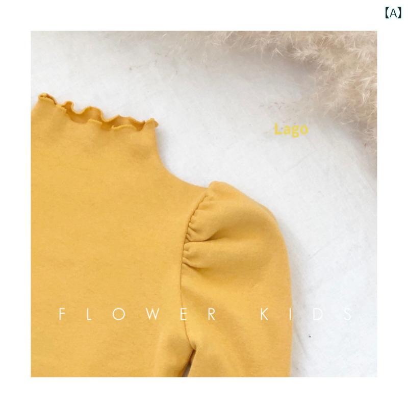 Tシャツ ベビー 女の子 トップス プリンセス風 フリル パフスリーブ モックネック 長袖 コットン 綿 春秋 普段使い 幼児 柔らかい かわいい 韓国風