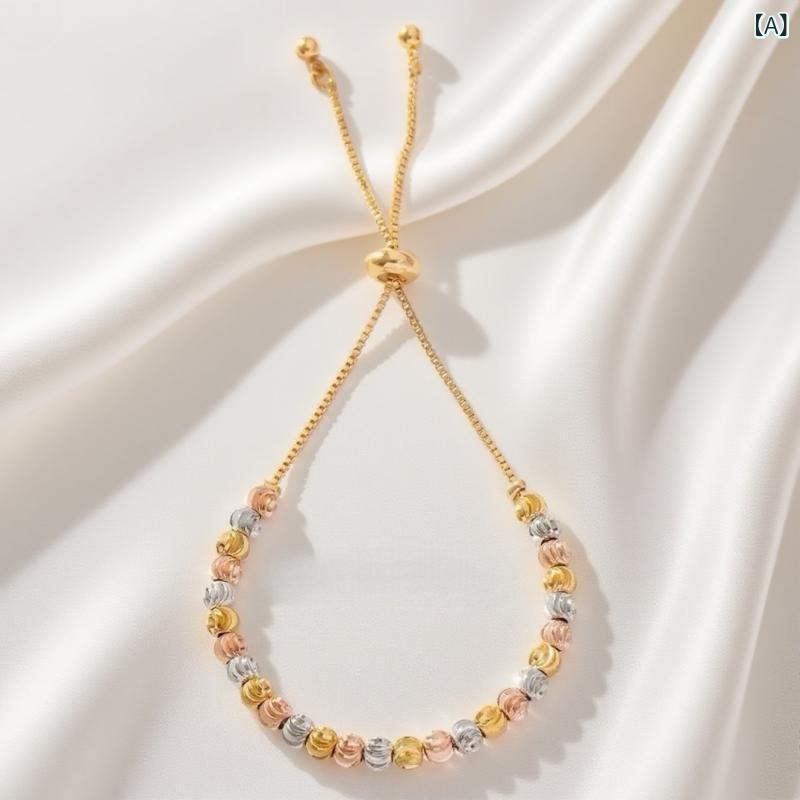 ブレスレット レディース 上品 エレガント K18 電気メッキ加工 銅製 スイカビーズ インス風 個性的なデ..