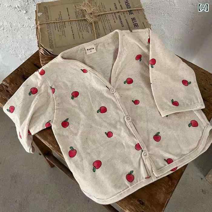 カーディガン ベビー キッズ 韓国風 夏 薄手 長袖 Vネック 綿 コットン 快適 肌触り良い 蚊よけ クーラ..