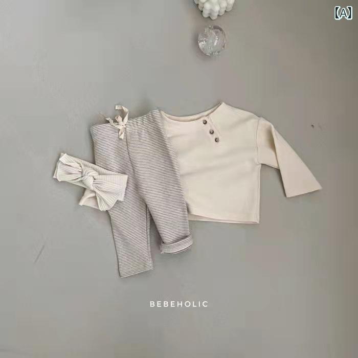 ベビー トップス 男女兼用 韓国風 シンプル ベーシック カジュアル 長袖 Tシャツ 前開き クルーネック 綿95% 柔らかい 肌触り良い 吸湿速乾 かわいい 赤ちゃん 幼児 春夏秋 普段使い インナー カットソー