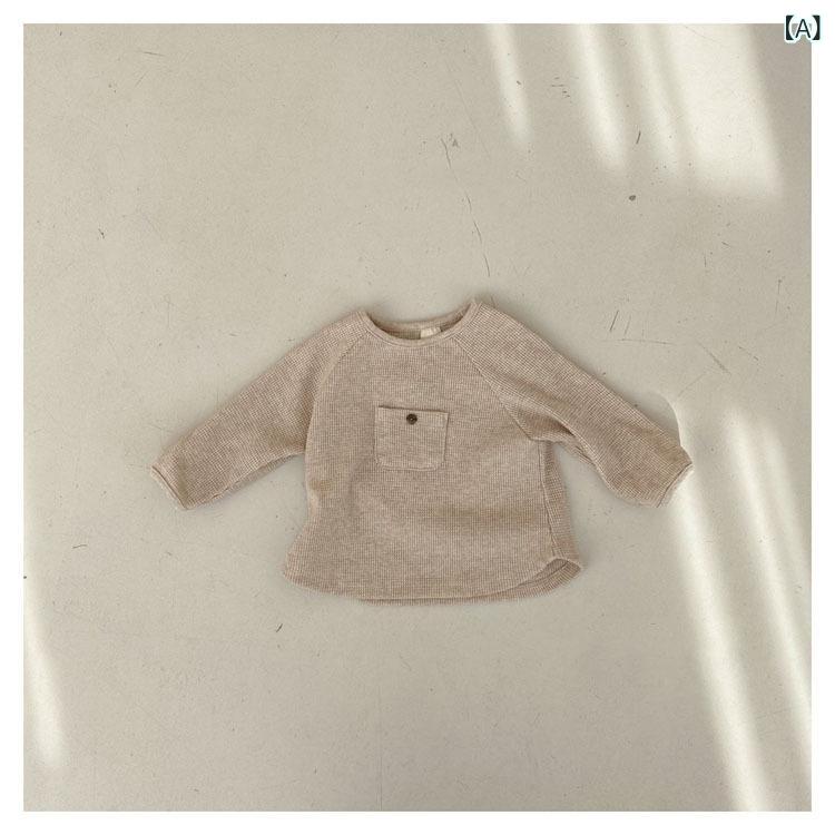 Tシャツ キッズ ベビー 男の子 女の子 春秋 韓国風 カジュアル 長袖 綿 普段使い 部屋着 柔らか素材 ポケット付き 丸首 トップス カットソー