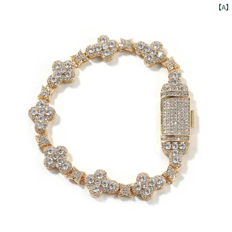 ブレスレット メンズ レディース 銅製 10mm クロスフラワー ジルコニア マイクロパヴェ シンプル おし..