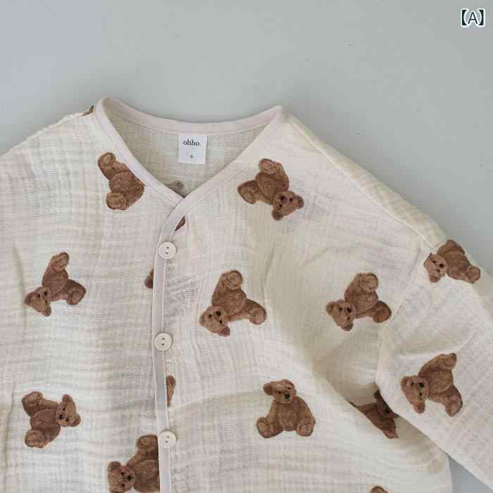 キッズ カーディガン 男女兼用 ベビー 韓国風 綿素材 薄手 長袖 クマ柄 小花柄 冷房対策 虫よけ 羽織り..