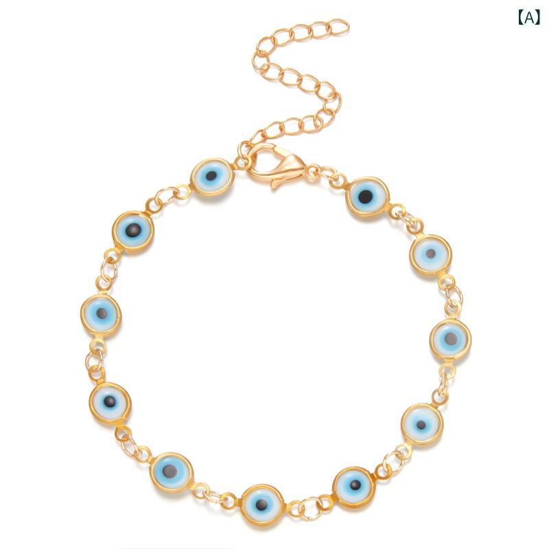ブレスレット 男女兼用 トルコ ナザールボンジュウ 魔除けのお守り 邪視の目 エナメル加工 カラフル 調節可能 レトロ調 アンティーク風 金属製 マイクロパヴェ カジュアル ファッション