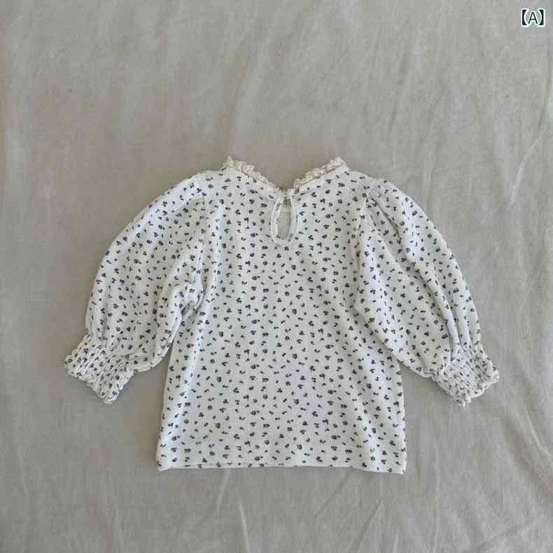 Tシャツ 女の子 ベビー ガールズ トップス 春秋 韓国風 かわいい 綿 コットン ソフト パフスリーブ ふ..