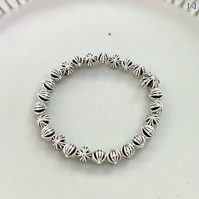 ブレスレット レディース 十字架 クロス ターコイズ 天然石風 ビーズ アンティーク風 ヴィンテージ レトロ パンク ストリート カジュアル 個性的 おしゃれ 黒 白 青 緑 マルチカラー