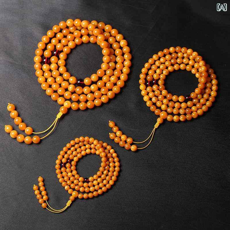 ブレスレット 男女兼用 男性用 女性用 琥珀 蜜蝋 天然石 数珠 108玉 多重巻き ネックレス セーターチェ..