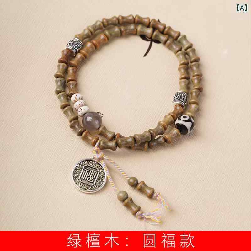 ブレスレット 男女兼用 グリーンサンダルウッド 木製 研磨仕上げ 竹節ビーズ DIY 福型デザイン 数珠 お守り レトロ アンティーク調 高級感 アクセサリー 普段使い