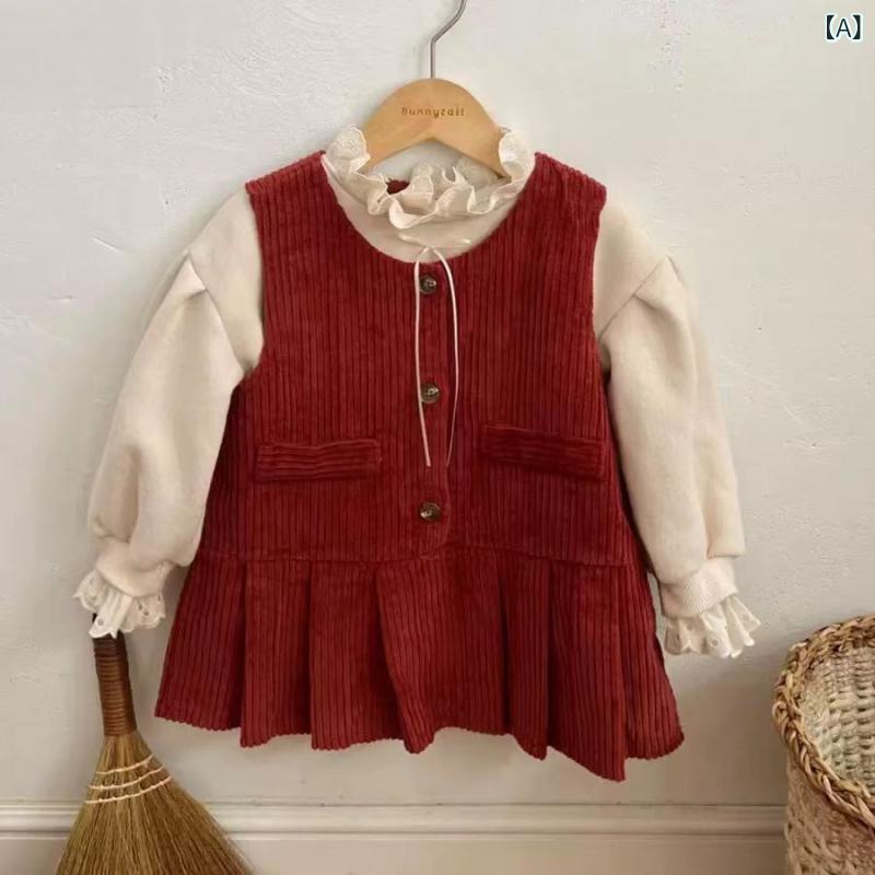 ジャンパースカート 女の子 レトロ コーデュロイ サロペットスカート ベストワンピース 秋冬 ノースリーブ 綿 無地 プリーツ ソフト かわいい 普段使い おしゃれ